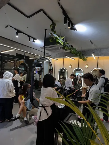 A busy day at the salon, with our team working together to create beautiful hair for our clients.