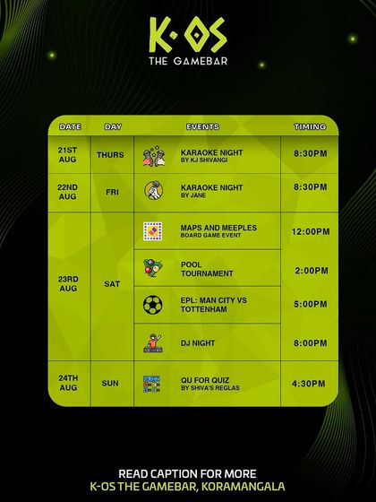 Here's a look at our weekly schedule. As you can see, karaoke is a staple, happening on both Thursday and Friday nights.