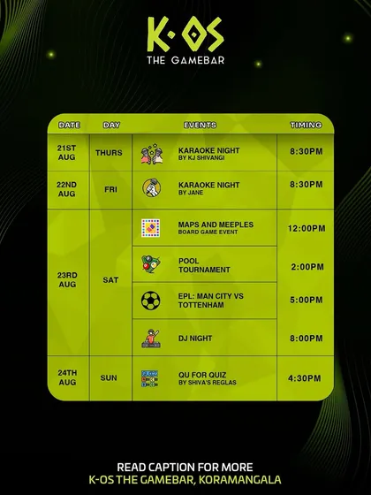Here's a look at our weekly schedule. As you can see, karaoke is a staple, happening on both Thursday and Friday nights.