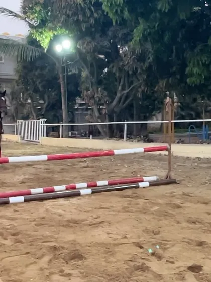 A rider and horse approach a jump during a training camp. The focus and preparation in these moments are just as important as the jump itself.