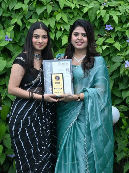 Congratulations to my wonderful student on her graduation. It fills my heart with joy to present her with the certificate and trophy, marking the successful completion of her makeup and hairstyle diploma.