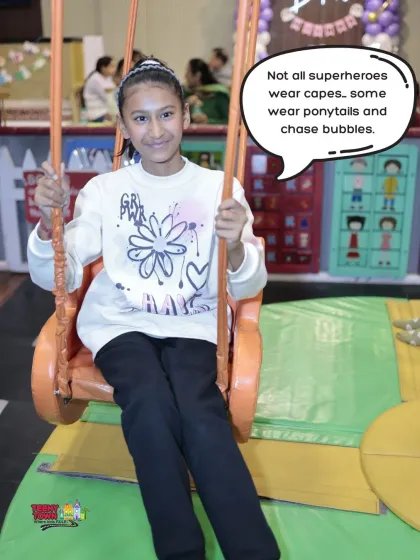 Not all superheroes wear capes. Some wear ponytails and enjoy a gentle ride on our swings.