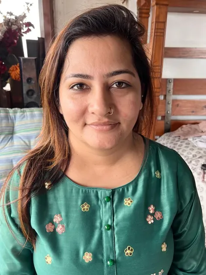 This is the 'before' shot, showing my client Purvi's natural skin. It's important for me to work with and enhance what's already there.