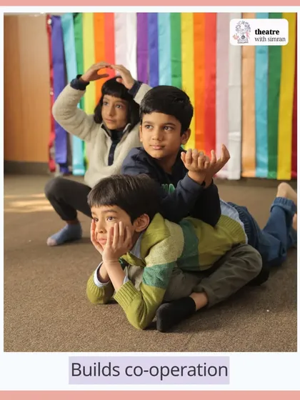 Theatre is a team sport. Here, children learn to build cooperation, creating a physical sculpture together through balance and trust.