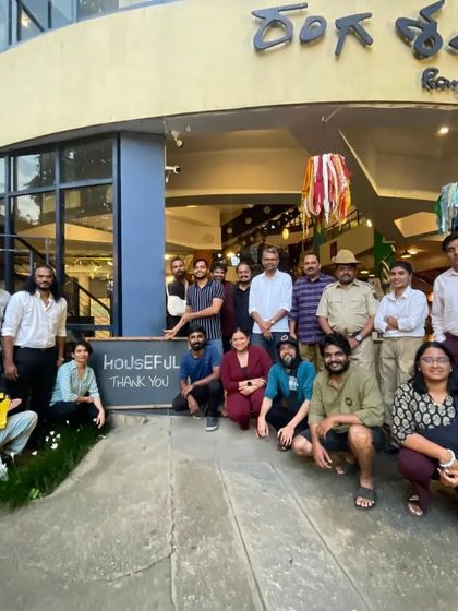 Another houseful show, another victory for the team. We celebrate our success outside Ranga Shankara, proving that good theatre always finds its audience.