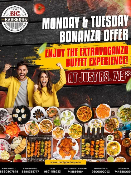 Kickstart your week with our Monday and Tuesday Bonanza. Enjoy the extravaganza buffet experience for just ₹713.