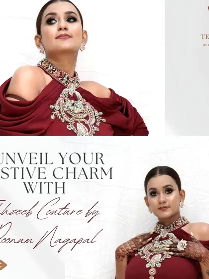 Unveil your festive charm with our new collection. This maroon off-shoulder gown with a heavily embellished neckline is a true showstopper.