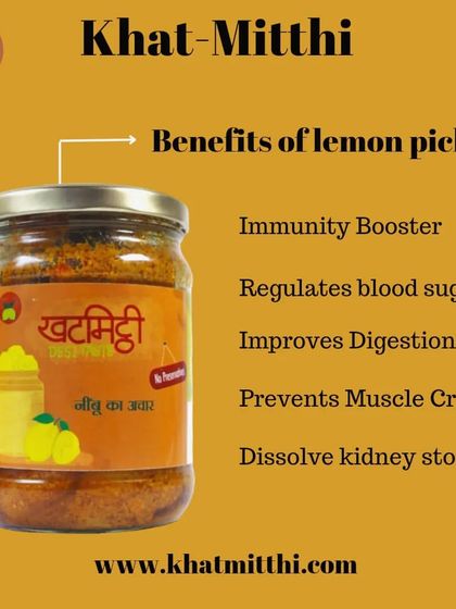 A jar of my lemon pickle, with a list of its amazing health benefits. Taste and health go hand in hand in my kitchen.