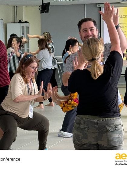 Our teachers participate in a movement workshop at the AMIS music conference. We believe in active, hands-on professional development to enrich our classroom practices.