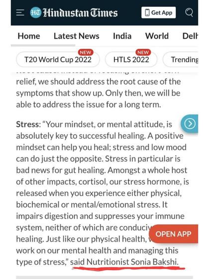 In this feature in the Hindustan Times, I spoke about the critical link between stress, cortisol, and gut health, emphasizing the importance of mental wellness.