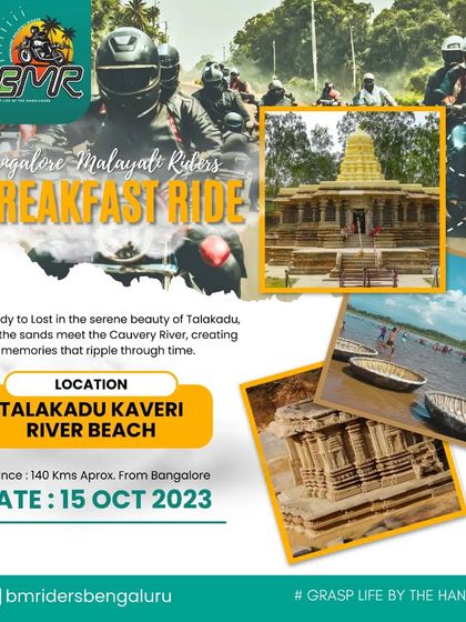 Our ride announcement for a breakfast trip to Talakadu Kaveri River Beach. We provide all the key details, including distance and location, making it easy for anyone to join.