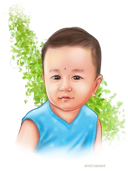 A beautifully rendered digital portrait of a baby. This style is less exaggerated and focuses on creating a sweet, artistic likeness, perfect for a first birthday gift.