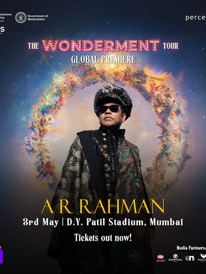 The official "Tickets Live" announcement poster for The Wonderment Tour, featuring A.R. Rahman. This is a key part of our marketing and promotions management for a successful event launch.