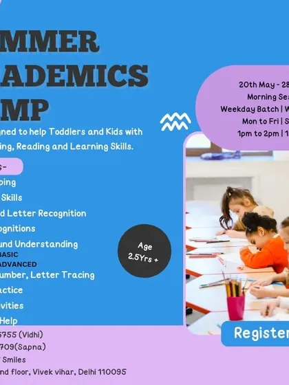 Looking for academic support? Our Summer Academics Camp is designed to help toddlers with pre-writing, reading, and number skills in a fun way.