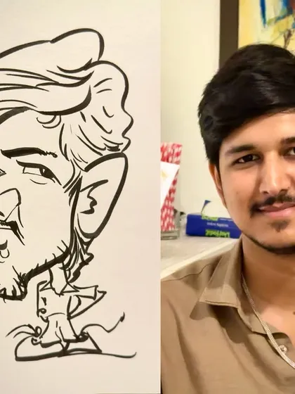 From a smile to a sketch. This collage shows the magic of turning real faces into fun art, creating timeless memories for guests.