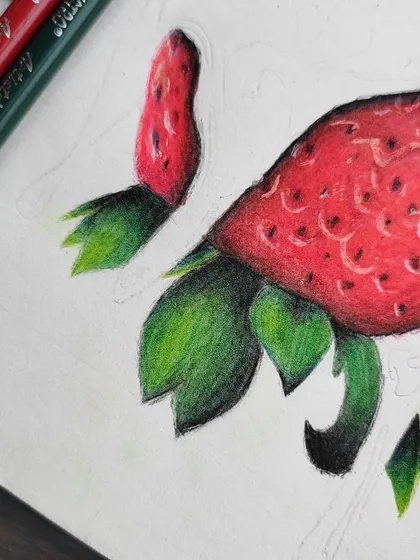 A close-up of the strawberry WIP, showing the texture of the seeds.
