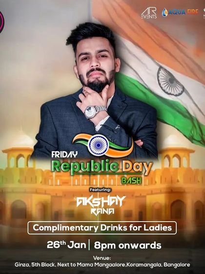 A poster for our Republic Day Bash at Ginza. It's an honor to play on such a special day and celebrate with patriotic and Bollywood tunes.