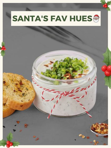 Our Spring Onion Cream Cheese dip, tied with a festive red and white string, is a simple yet elegant appetiser for your Christmas party.