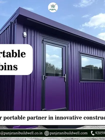 A stylish purple portable cabin, demonstrating our ability to customize solutions to fit client needs. Our cabins provide a versatile and comfortable workspace, revolutionizing on-site productivity.
