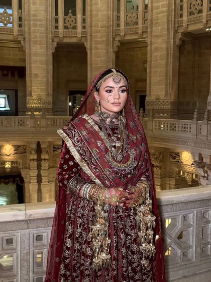 A full view of this royal bride. The entire look, from the makeup to the styling, was curated to create a look of timeless, regal elegance.