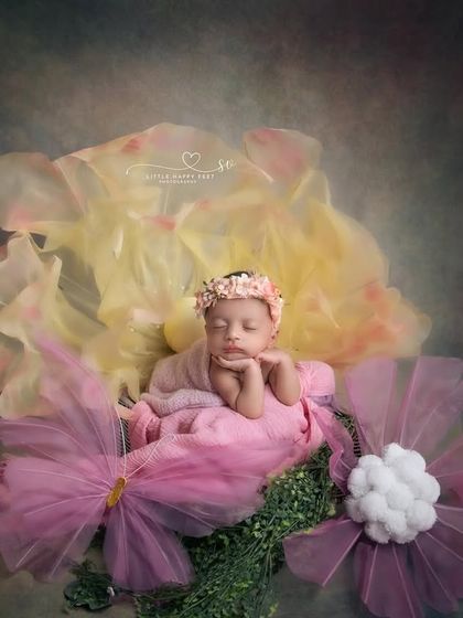A whimsical, oversized flower setup. The abstract shapes and colors create a fantasy garden for this little one to dream in.