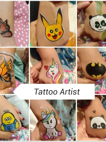 Our temporary tattoo artists are always a crowd-pleaser. We offer a wide range of kid-friendly designs, from unicorns and butterflies to Batman and Pikachu, all applied safely by our professional team.