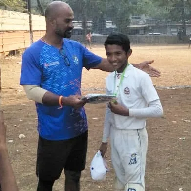 Yash Jadhav awarded 'Man of the Match' for his 60 runs in the U-14 SCA Tournament. A proud moment for him and his coach.