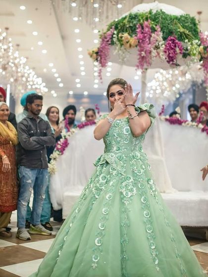 A fun, dancing moment. The makeup is party-proof, ensuring she looks flawless all night long.