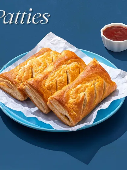 Flaky vegetable patties shot for a Pepsi campaign, representing classic canteen food.