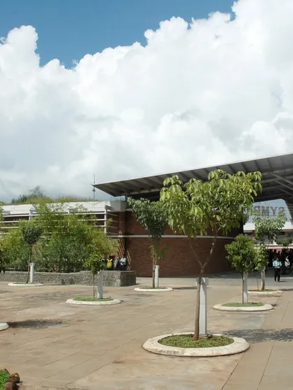The central plaza at Symbiosis International University is a key social space. I used simple, hardy landscaping to create an open and versatile area for events, gatherings, and daily student life, framed by the campus architecture.