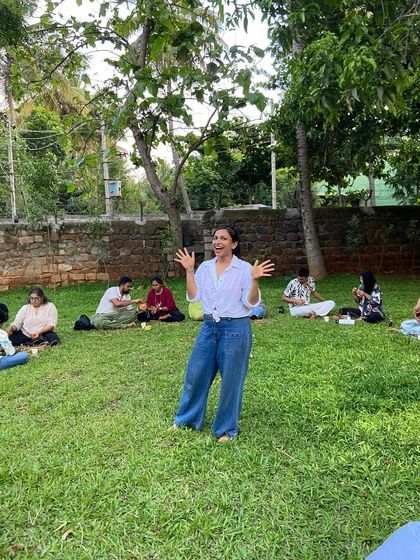 I am happiest with my hands muddy, enabling others to get their hands muddy too! This was from a clay play workshop where we all sat on the grass and created with earth.