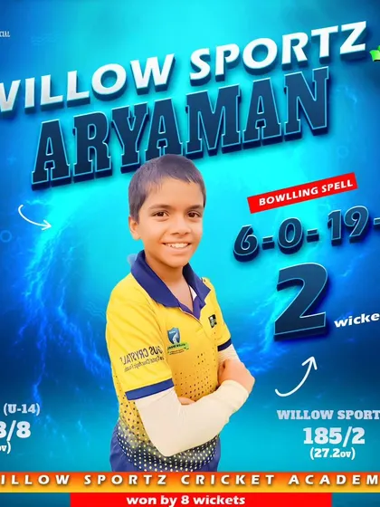 A solid bowling performance from Aryaman, taking 2 wickets for just 19 runs in a U-14 match. Our spin bowling program focuses on control and accuracy.