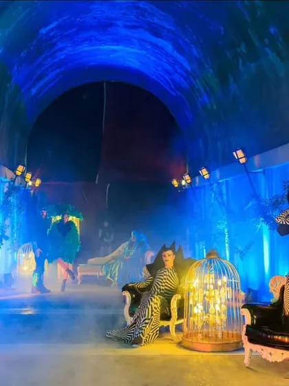 An 'Avatar'-themed party in an underground cistern in Istanbul. Performers in surreal costumes and mystical blue lighting transformed the historic space into another world.