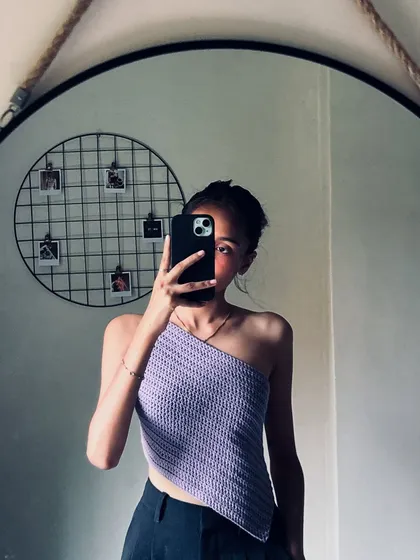 Rocking the asymmetrical top I made. This one-shoulder style is so chic and a little bit offbeat, which I love.