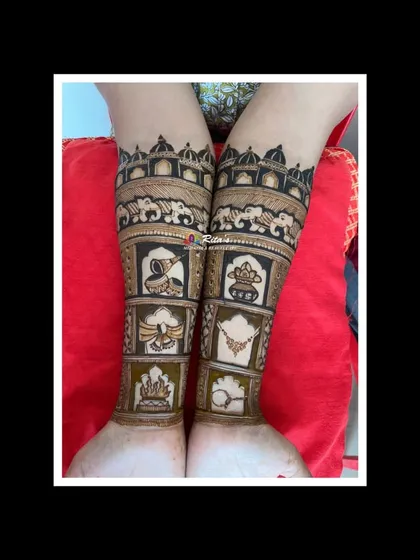 A close-up of the arm design, filled with various wedding elements in window-like frames.