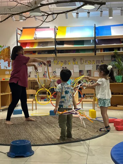 Our Movement Exploration program uses obstacle courses, rings, and music to build skills. Children develop coordination, teamwork, and imagination as they jump, balance, and follow rhythms, learning to control their bodies in space.