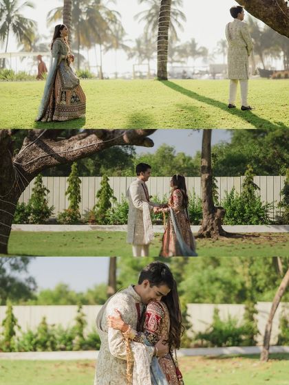 A beautiful three-part story of a first look in a garden. From the bride's approach to their first touch and final embrace, this sequence is filled with emotion and tenderness.