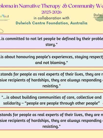 Narrative Therapy is committed to not letting people be defined by their problem story. It honors people's experiences, builds communities of care, and recognizes individuals as experts in their own lives.