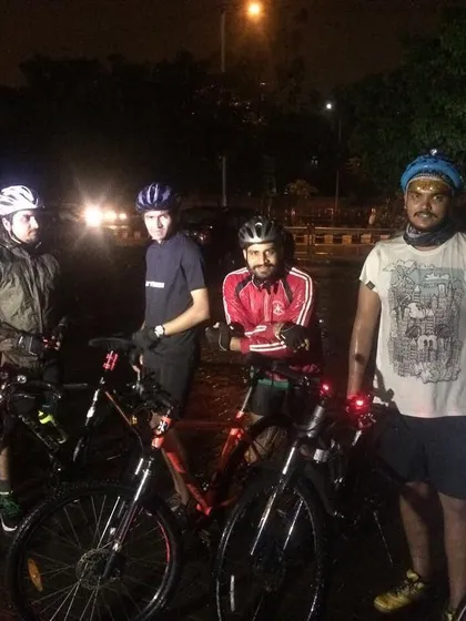 Getting ready for a night ride. Cycling in the city after dark is a completely different and exciting experience.