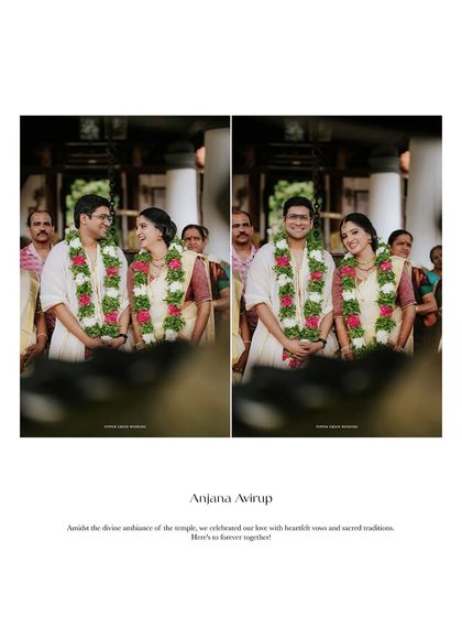 A collage of the couple during their ceremony, their happy smiles captured as they are blessed by family.
