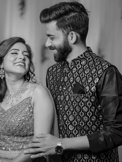 A beautiful black and white shot that captures the pure happiness between the couple. Timeless moments like these are what it's all about.
