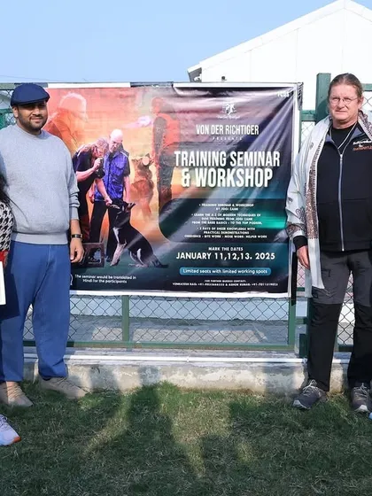 Posing with my mentors and the guest expert at the Training Seminar and Workshop. These events are crucial for elevating the level of dog sports in India.
