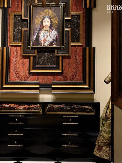 A wider view of the drawers within the opulent context of the JJ Valaya store, where our hardware serves as a subtle yet essential detail.