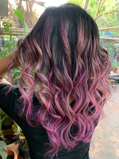 The back view of the 'Pink Hibiscus' look, showing the full, beautiful effect of the color melt.