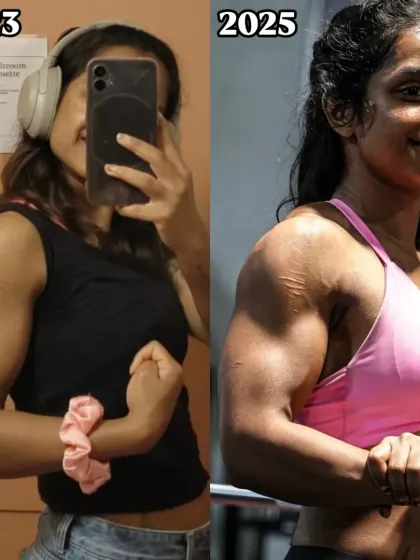 An incredible 8-month transformation from my client Meenakshi. Her consistency has been unmatched, adding over 100kgs to her squat, bench, and deadlift total.