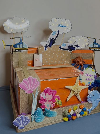 A view showing both the 'air' and 'sea' elements of this creative twin hamper.
