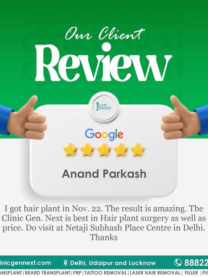 Anand Parkash shares his 5-star review, calling his result "amazing." He highlights that my clinic is the best for both surgery and price, which is a balance I always strive for.