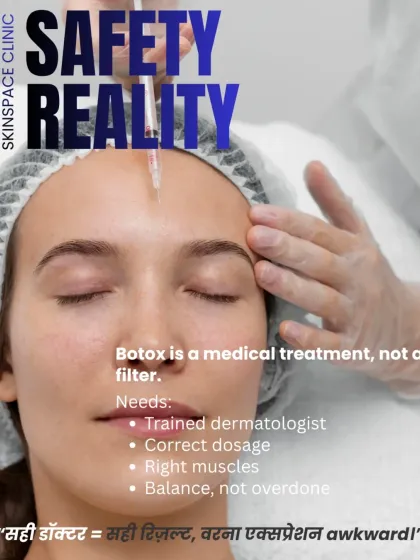Safety is our top priority. Botox is a medical treatment, not an Instagram filter. It requires a trained dermatologist who understands facial anatomy to select the right muscles and use the correct dosage for a balanced, natural result. Sahi doctor = sahi results.
