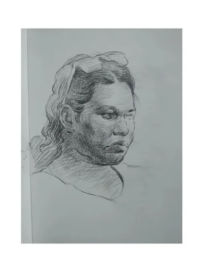 Another graphite portrait sketch, focusing on capturing the unique features and character of the model's face.