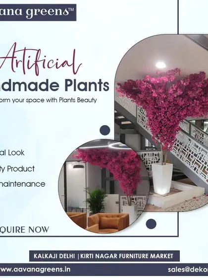 Transform your space with plant beauty. This large, handmade pink flowering tree is designed to arch over a staircase, creating a truly unique and immersive experience.